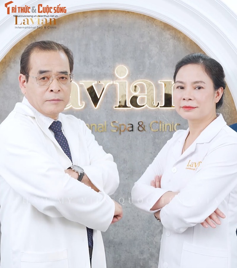 Bác sỹ Đinh Hồng Thuận (bên phải) trong các quảng cáo về công nghệ Bioskin chuyển giao từ Nhật Bản của Thẩm mỹ viện Lavian